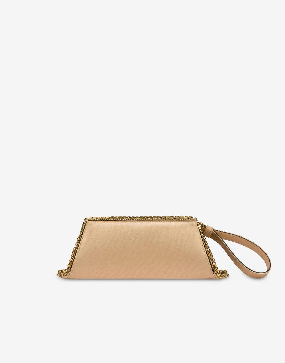 Alberta Ferretti Box clutch in raso con ricamo perline e strass
