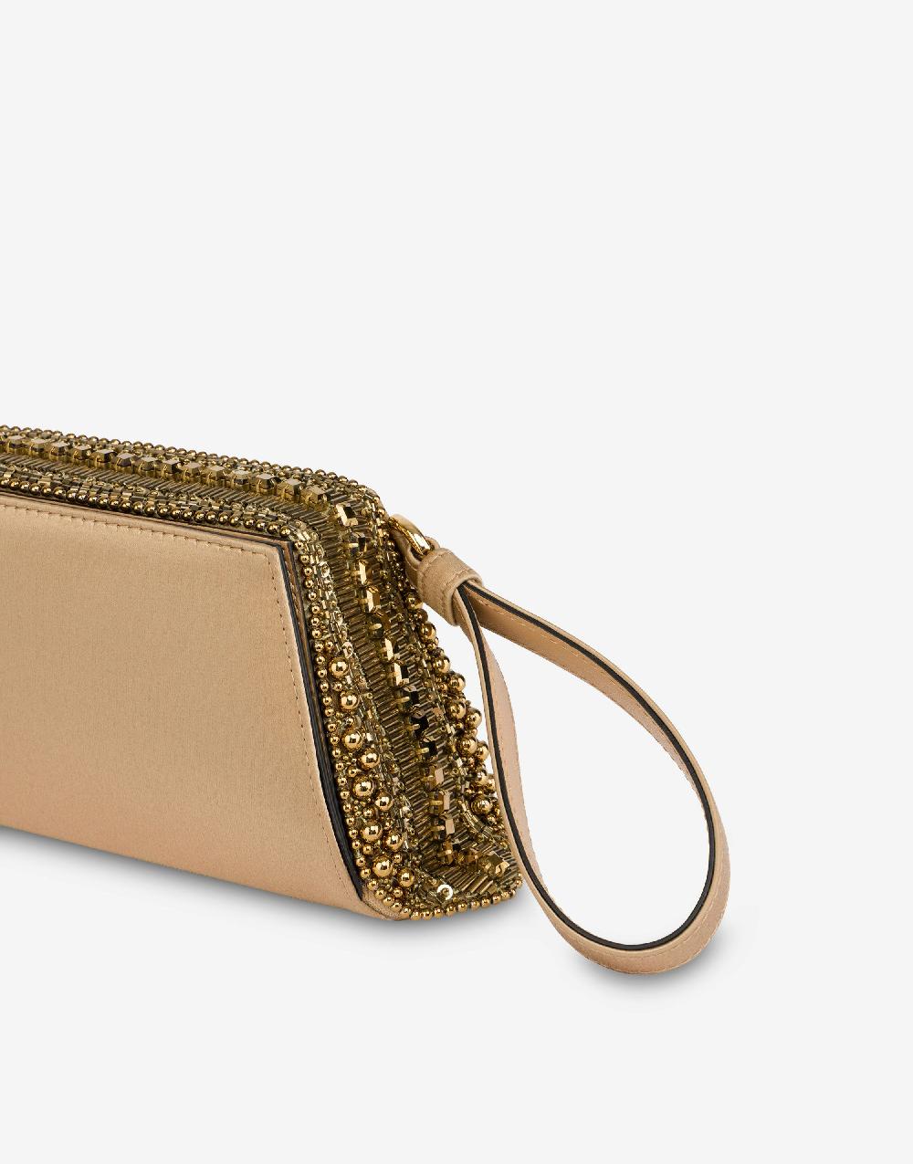 Alberta Ferretti Box clutch in raso con ricamo perline e strass Outlet