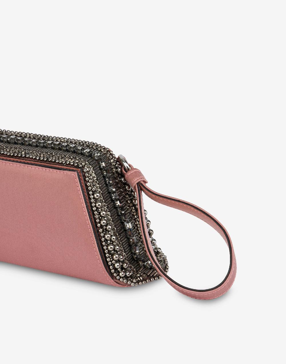 Alberta Ferretti Box clutch in raso con ricamo perline e strass Vendita Economica