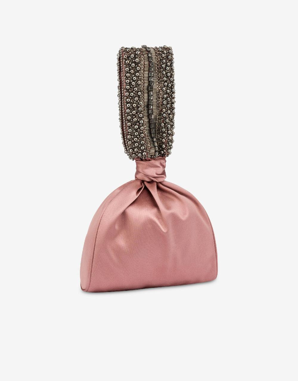 Alberta Ferretti Bucket bag da sera in raso con ricamo perline e strass Saldi Di Fabbrica