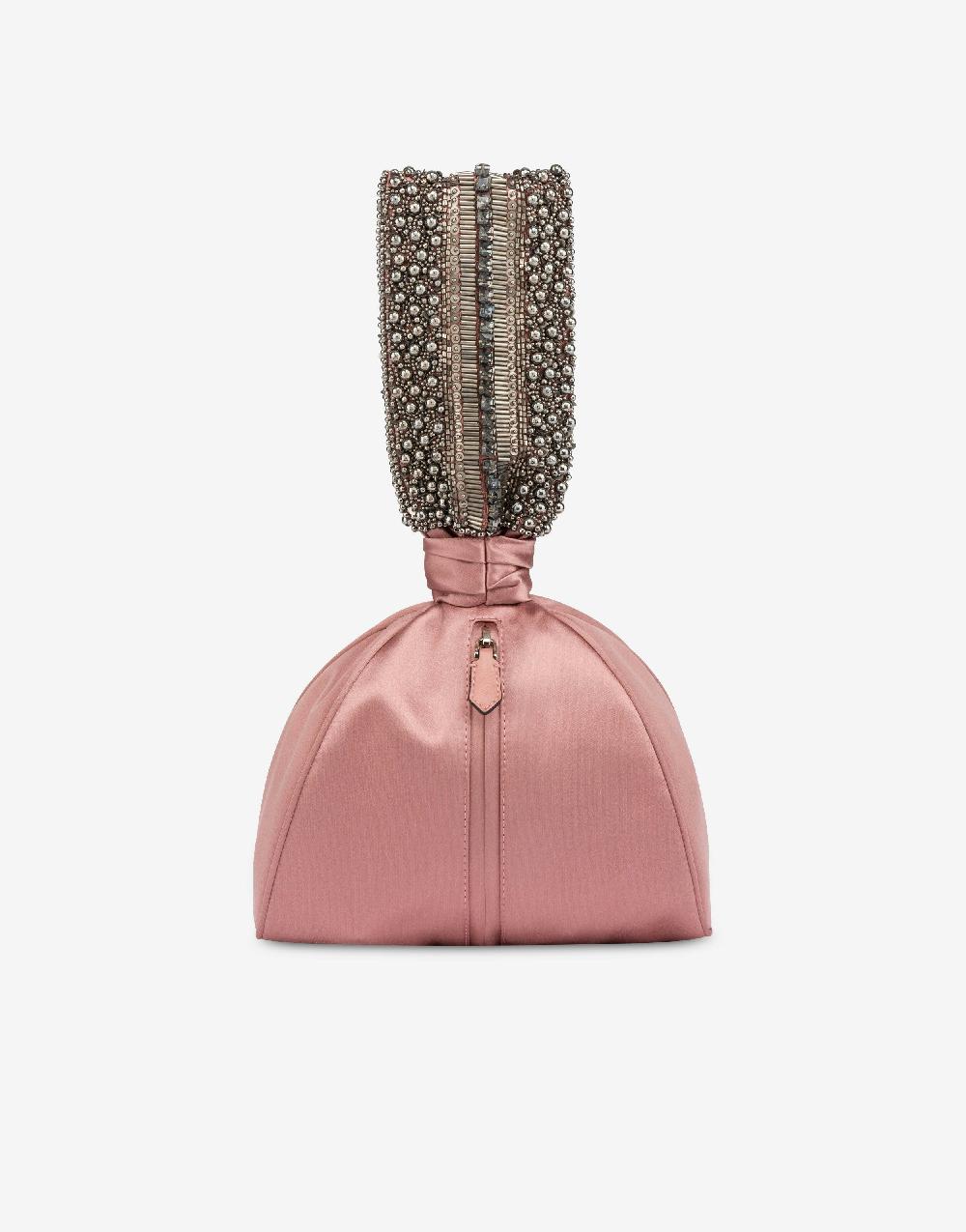 Alberta Ferretti Bucket bag da sera in raso con ricamo perline e strass Saldi Di Fabbrica