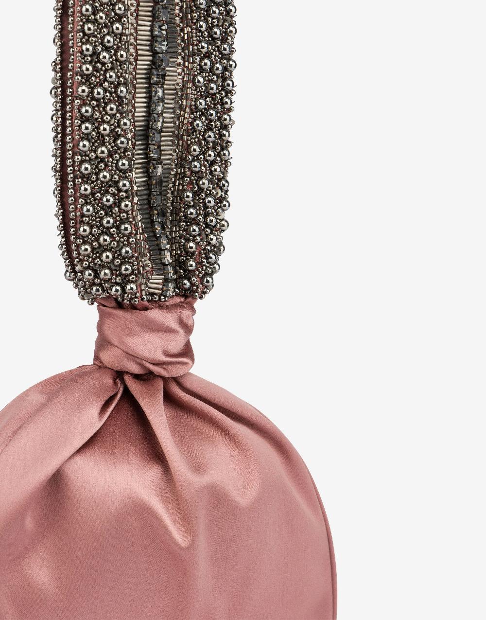 Alberta Ferretti Bucket bag da sera in raso con ricamo perline e strass Saldi Di Fabbrica