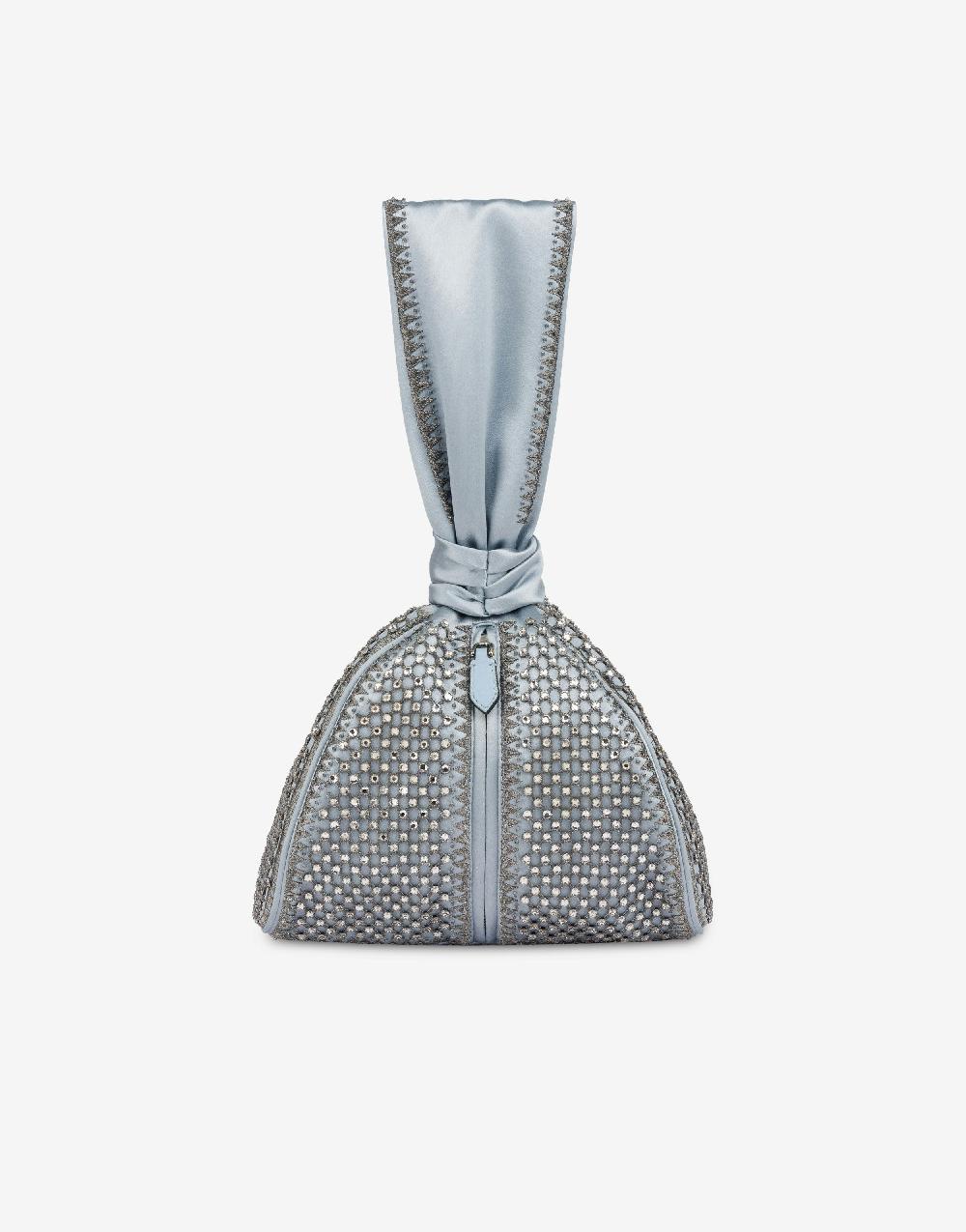 Alberta Ferretti Bucket bag da sera in raso con ricamo strass Moda