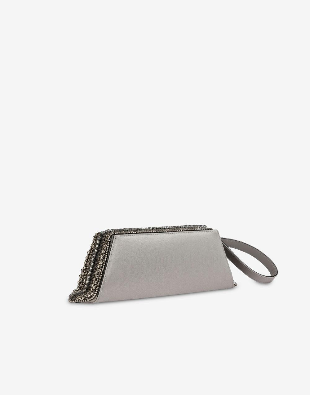 Alberta Ferretti Box clutch in raso con ricamo perline e strass Italy