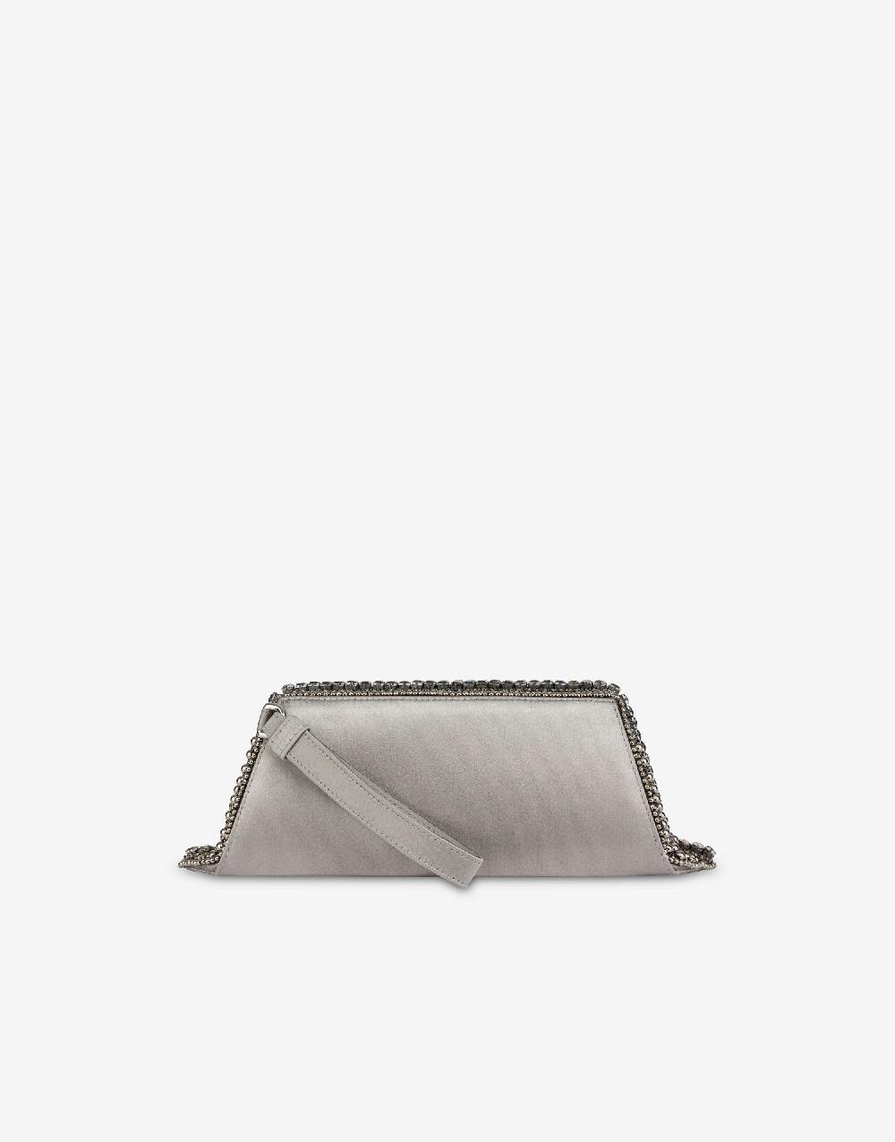 Alberta Ferretti Box clutch in raso con ricamo perline e strass Italy