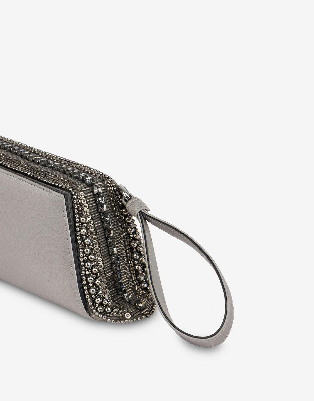 Alberta Ferretti Box clutch in raso con ricamo perline e strass Italy