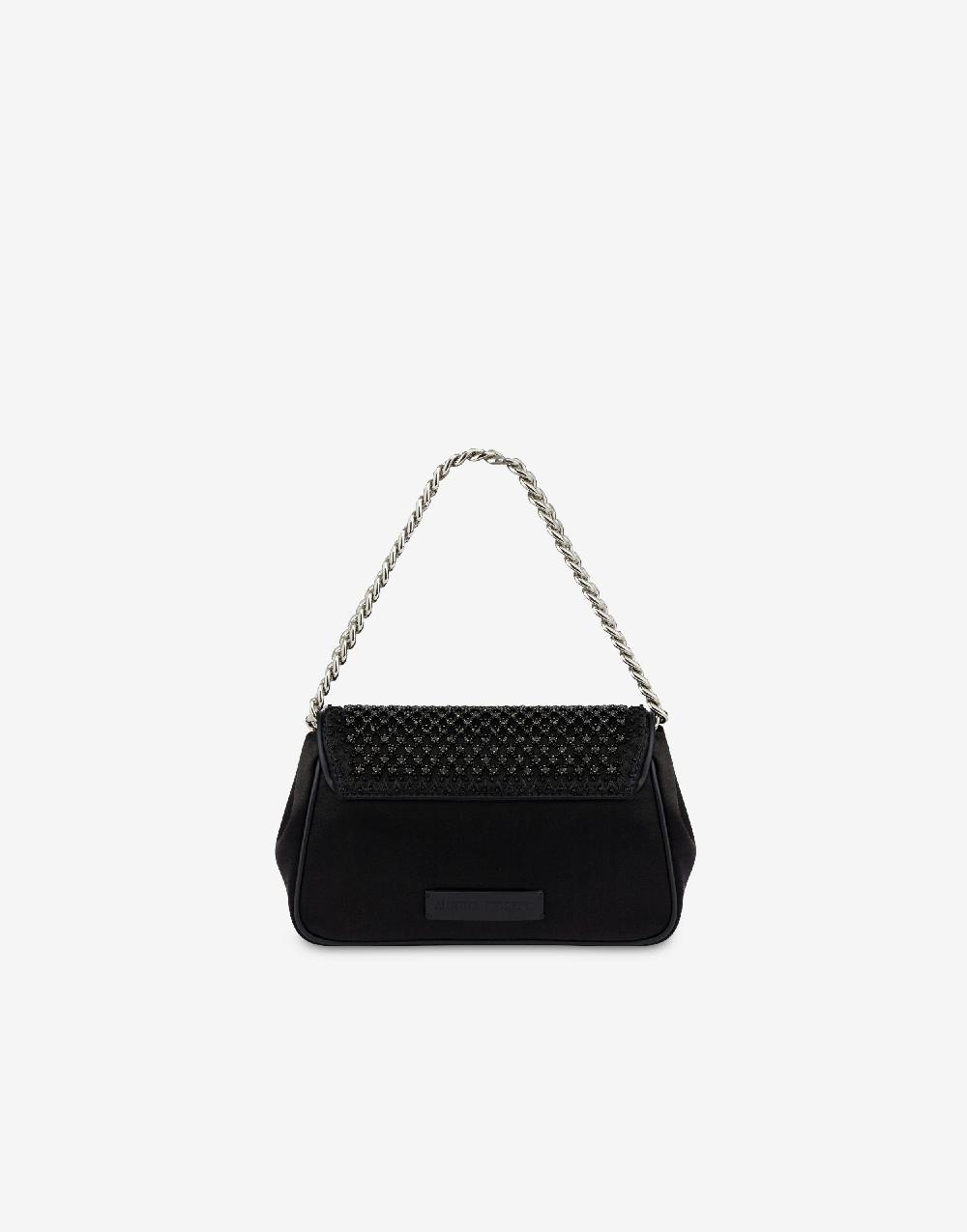 Alberta Ferretti Borsa a spalla in raso con ricamo strass Nuovo