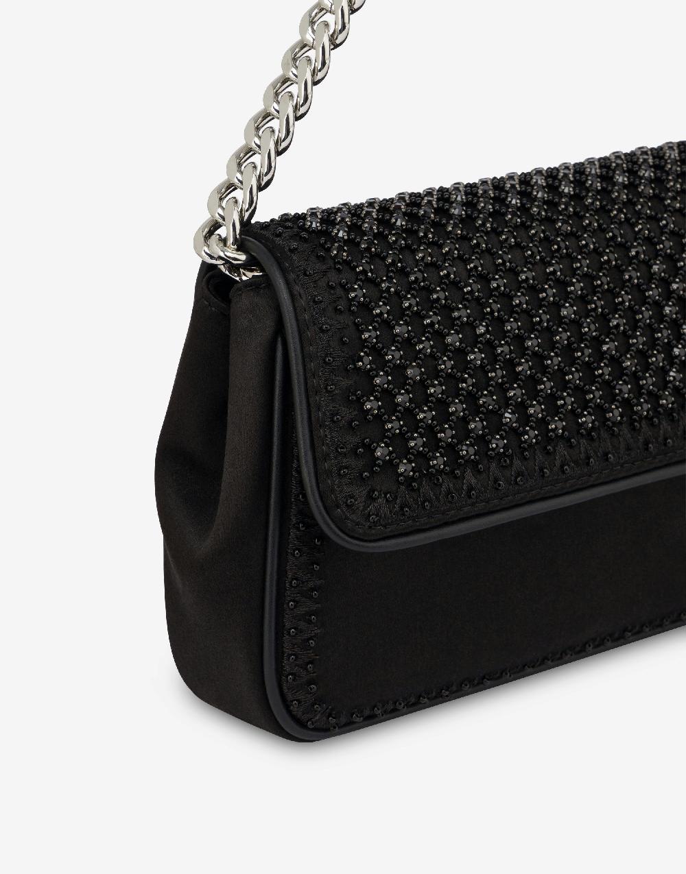 Alberta Ferretti Borsa a spalla in raso con ricamo strass Nuovo