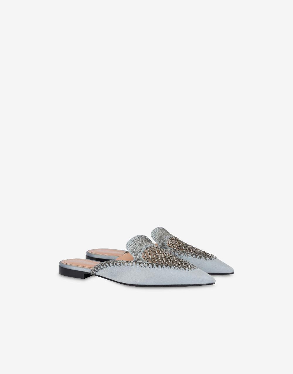 Alberta Ferretti Mia Mule in raso con ricamo strass Pezzi Unici