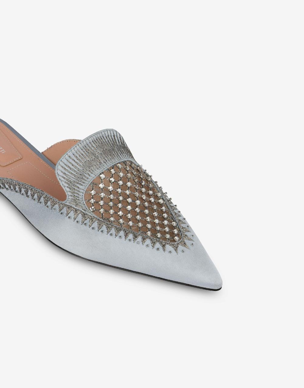 Alberta Ferretti Mia Mule in raso con ricamo strass Pezzi Unici
