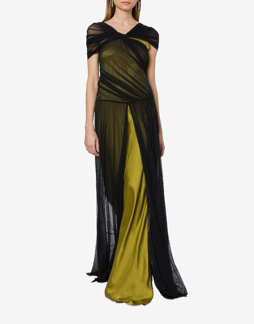 Alberta Ferretti Abito lungo in tulle stretch e raso Presa