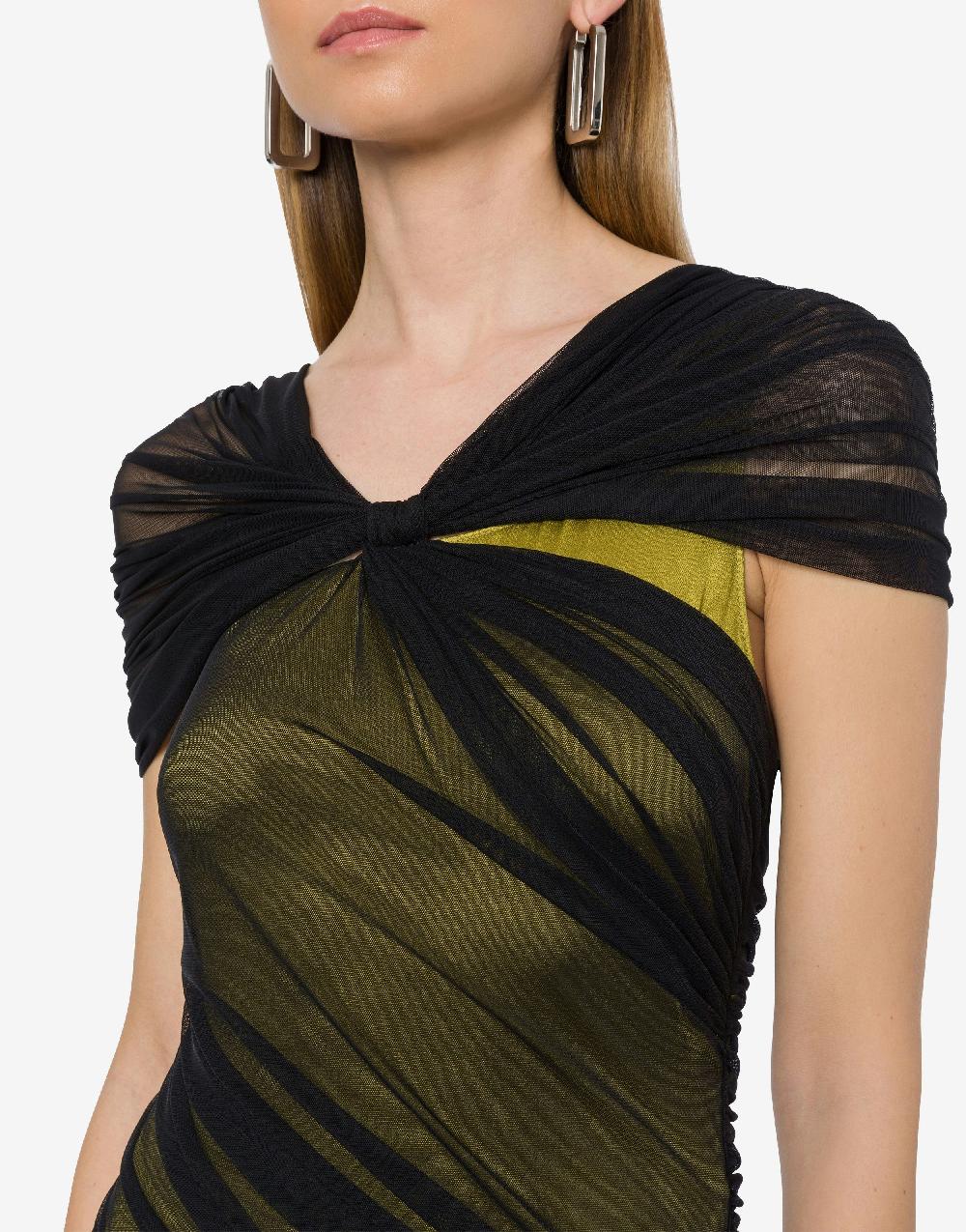 Alberta Ferretti Abito lungo in tulle stretch e raso Presa