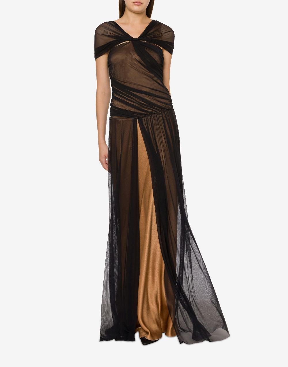 Alberta Ferretti Abito lungo in tulle stretch e raso Sconto