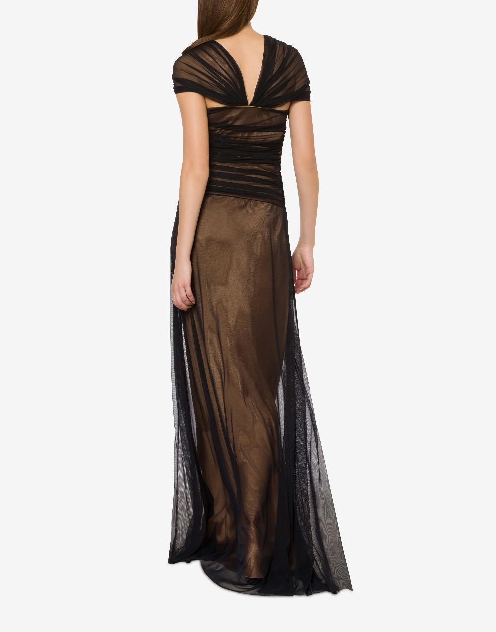 Alberta Ferretti Abito lungo in tulle stretch e raso Sconto