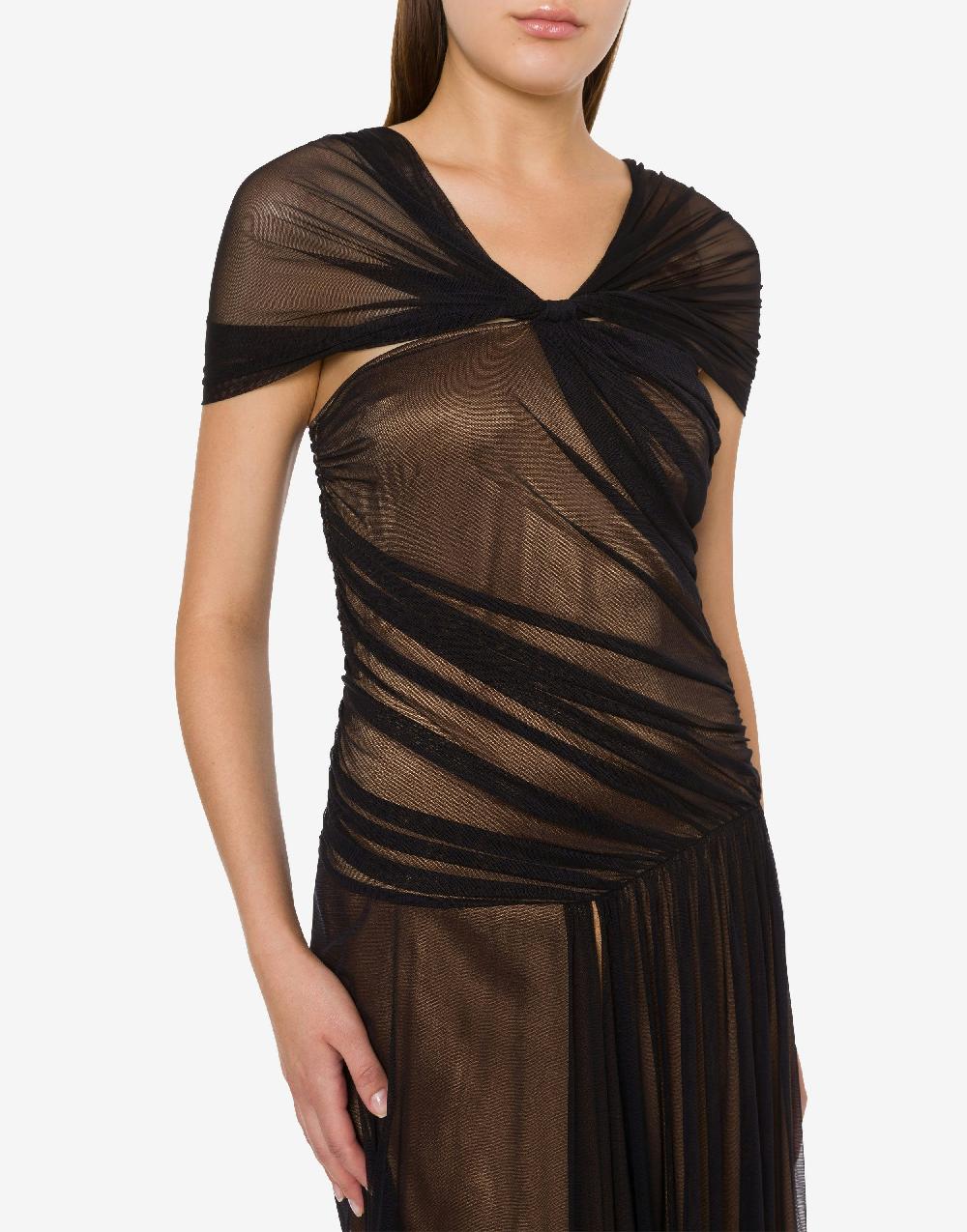Alberta Ferretti Abito lungo in tulle stretch e raso Sconto
