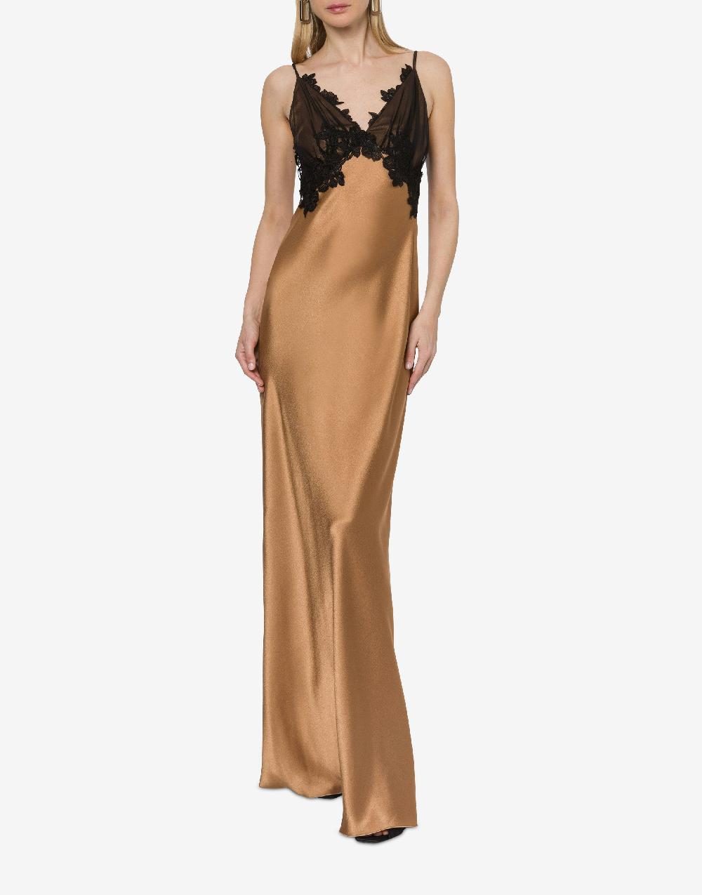 Alberta Ferretti Abito in raso con tulle e pizzo Offerta