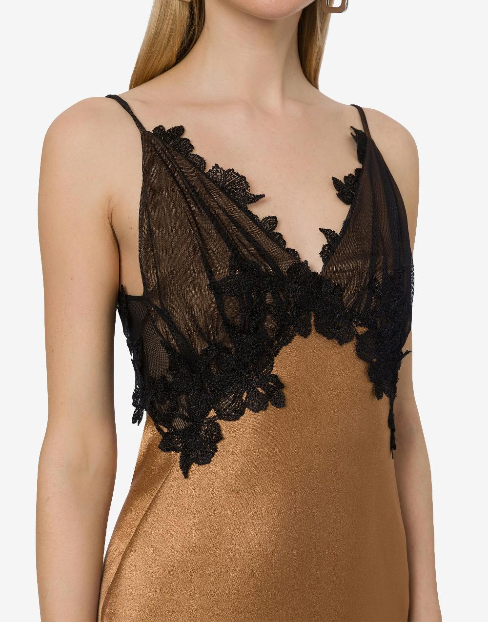 Alberta Ferretti Abito in raso con tulle e pizzo Offerta