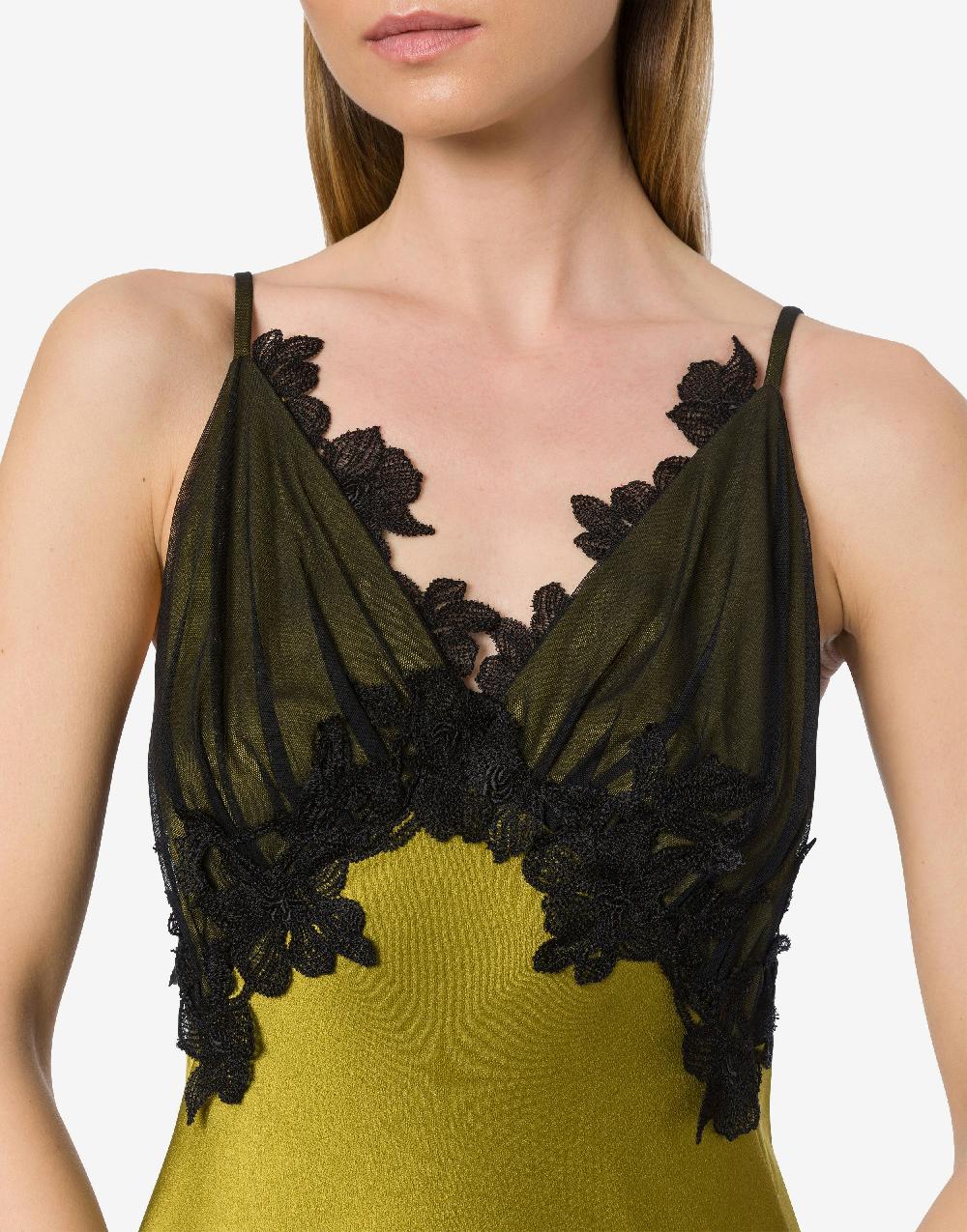 Alberta Ferretti Abito in raso con tulle e pizzo Economico