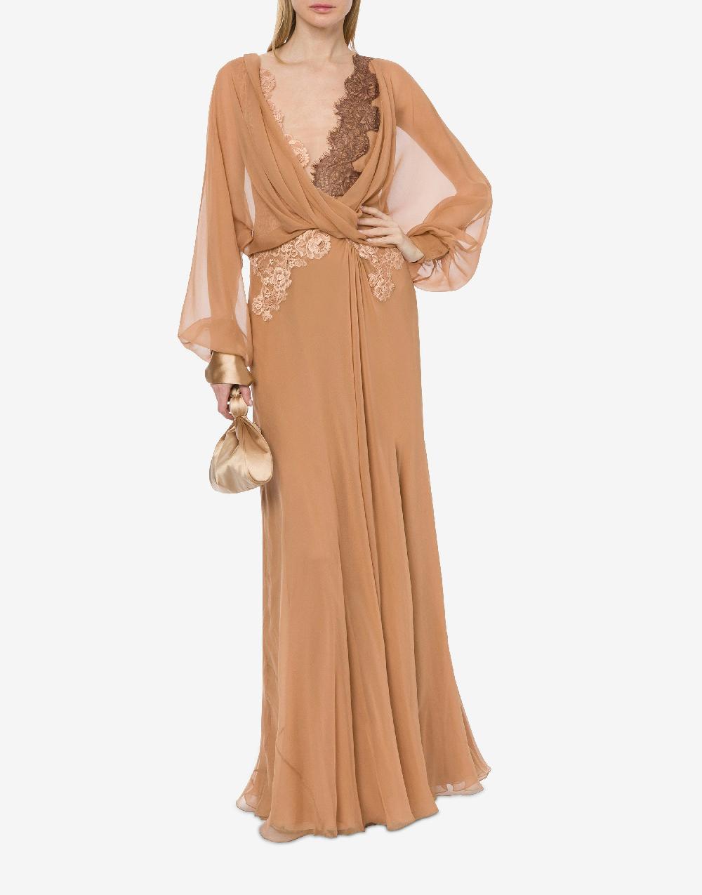 Alberta Ferretti Abito in chiffon organico con pizzo Saldi
