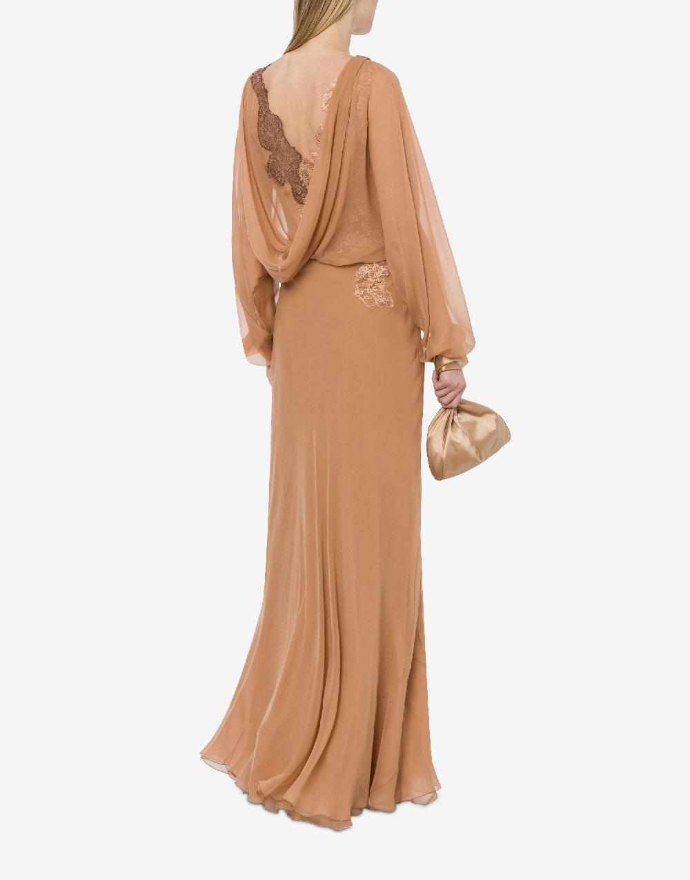 Alberta Ferretti Abito in chiffon organico con pizzo Saldi