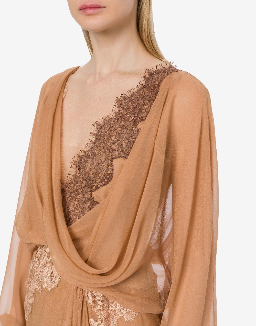 Alberta Ferretti Abito in chiffon organico con pizzo Saldi