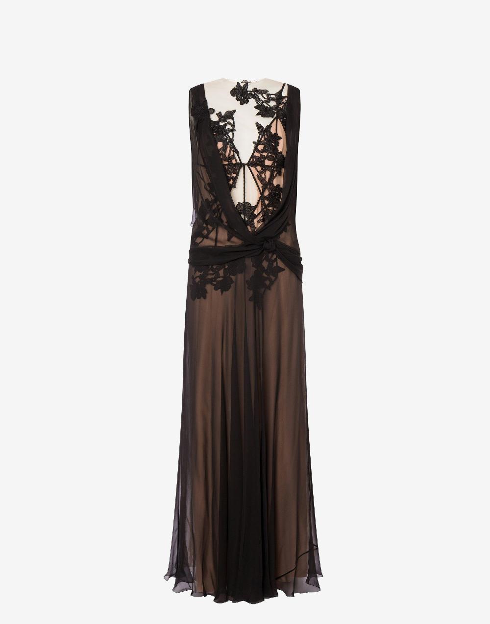 Alberta Ferretti Abito in chiffon organico Macramé Ramage Hotsell