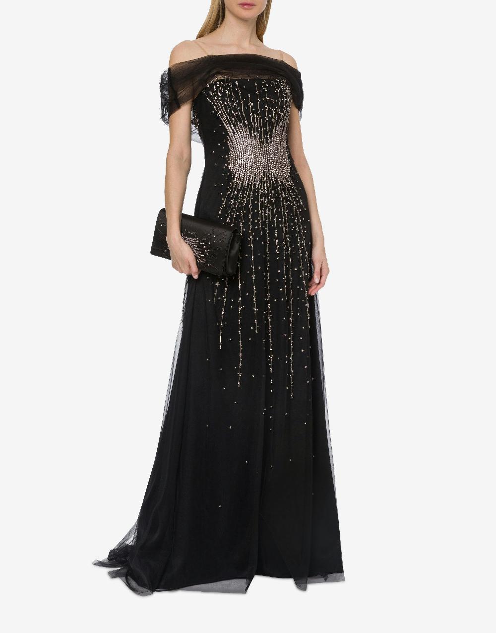 Alberta Ferretti Abito lungo in tulle con ricamo strass e perline I Più Venduti