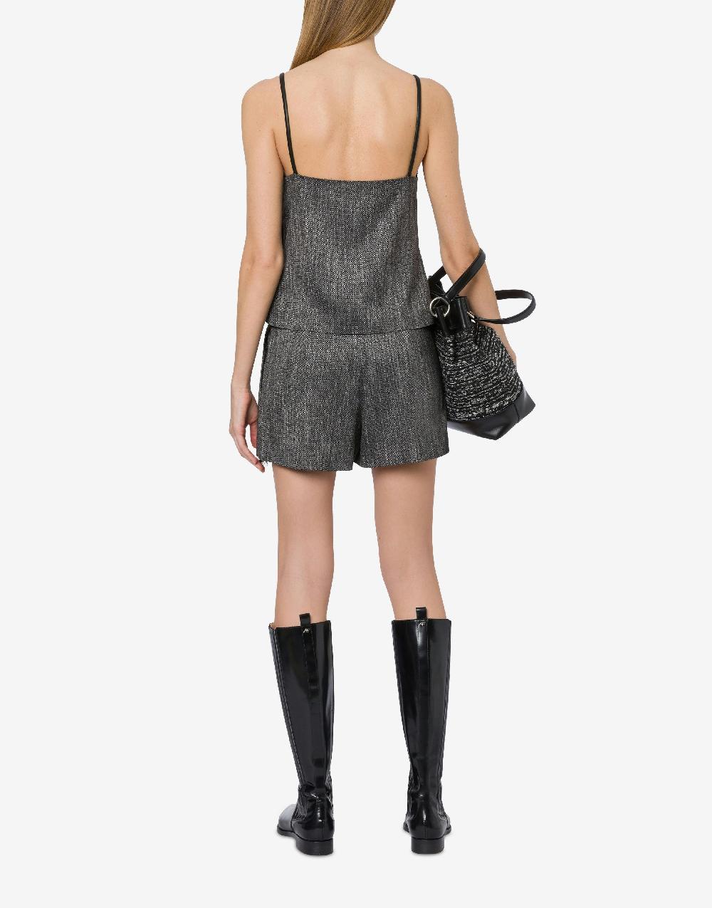 Alberta Ferretti Short in chevron e tessuto nappato con pizzo Nuova