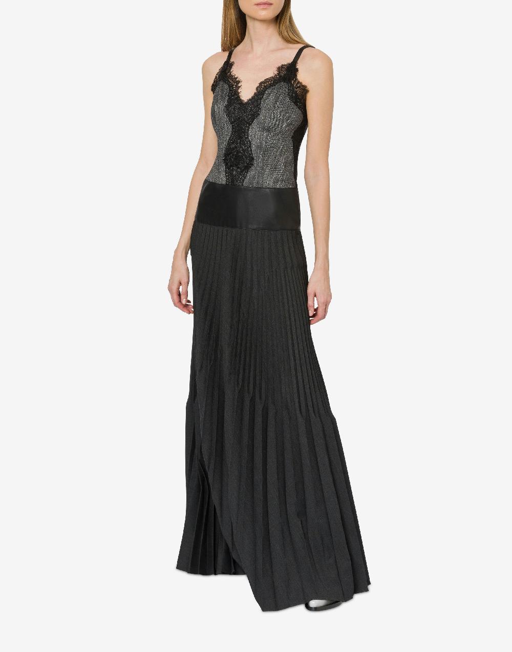 Alberta Ferretti Abito lungo con pizzo e plissé Moda
