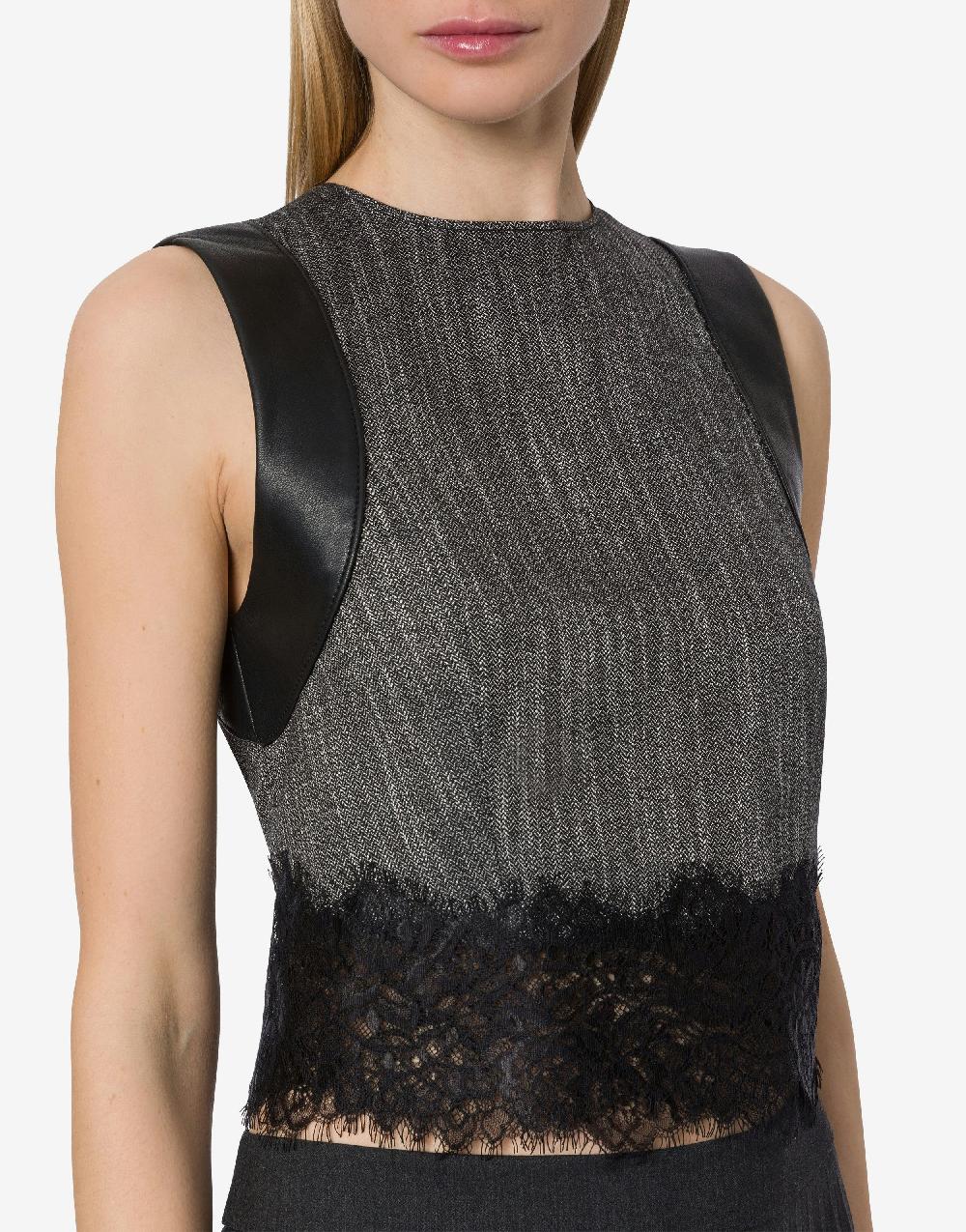 Alberta Ferretti Crop top in chevron con pizzo Italy