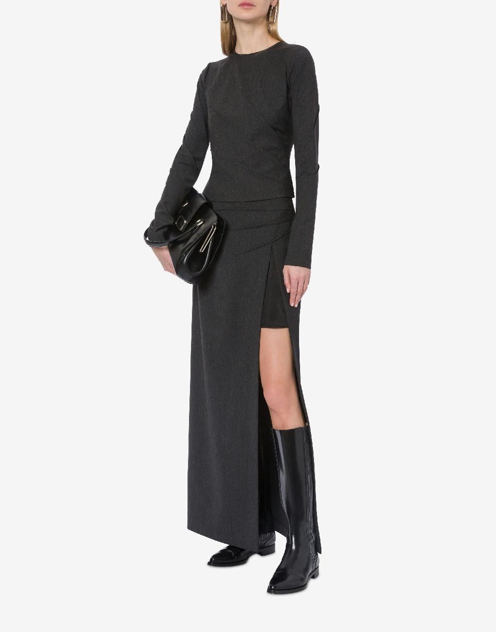 Alberta Ferretti Gonna in twill di lana stretch con spacco In Linea