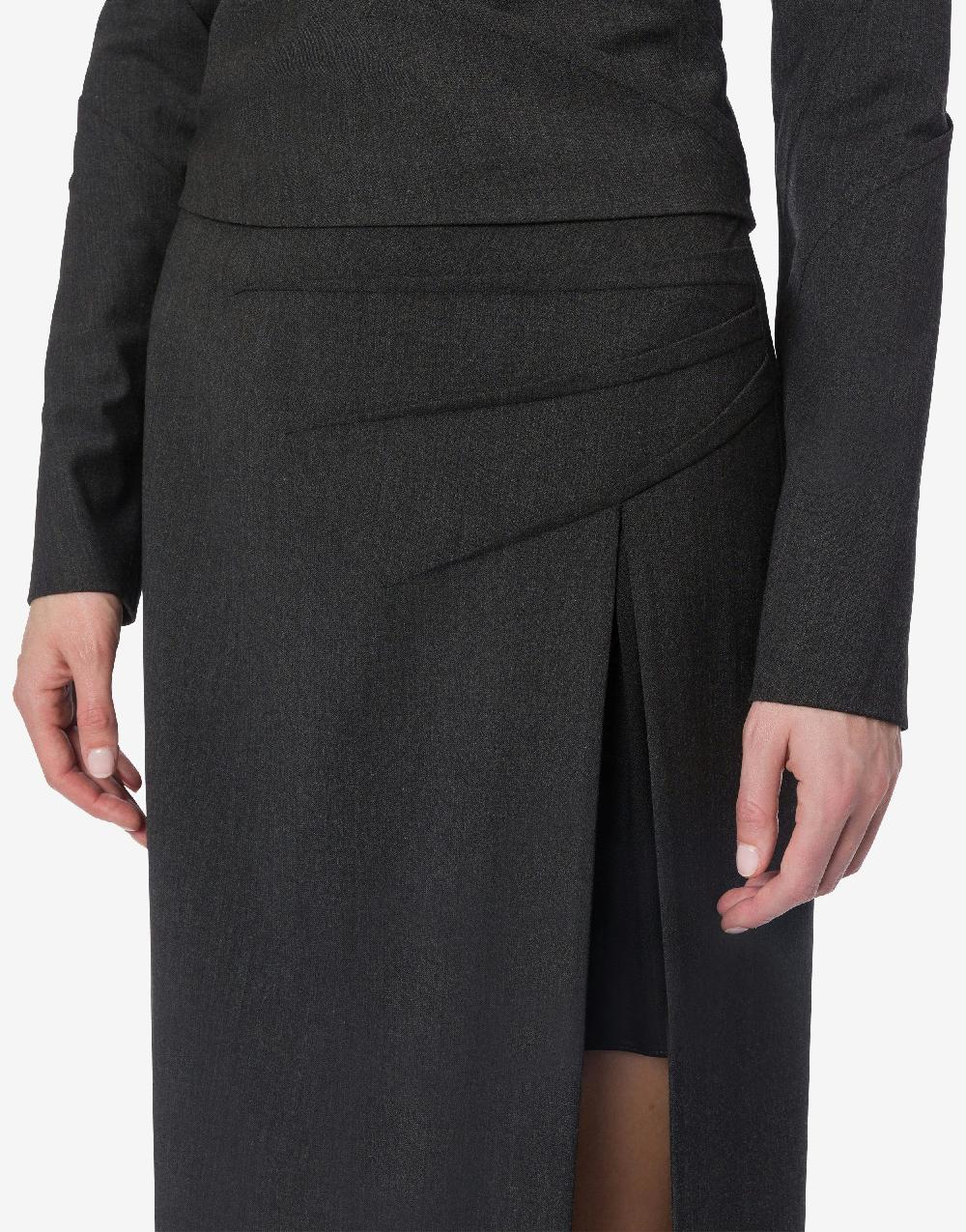 Alberta Ferretti Gonna in twill di lana stretch con spacco In Linea