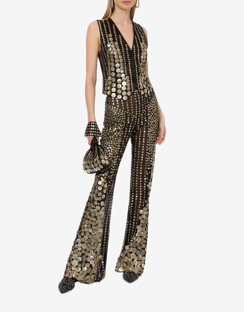 Alberta Ferretti Pantalone flare con ricamo medaglie Vendita