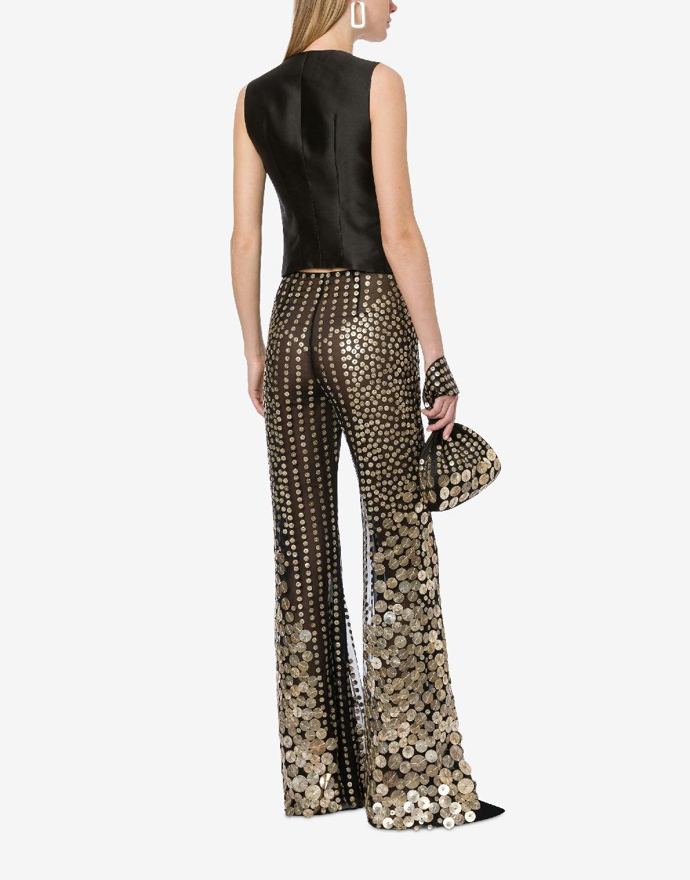 Alberta Ferretti Pantalone flare con ricamo medaglie Vendita