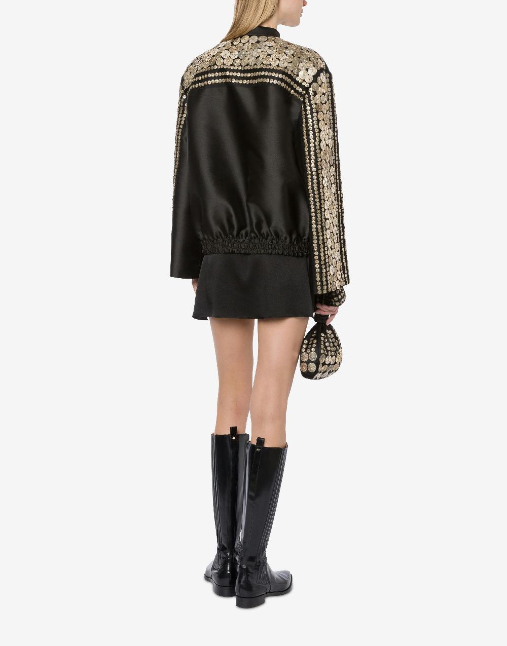 Alberta Ferretti Bomber in mikado con ricamo medaglie Spedizione Gratuita