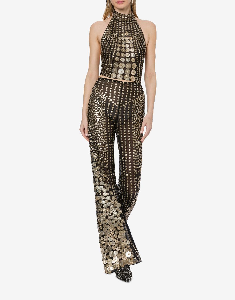 Alberta Ferretti Crop top in tulle con ricamo medaglie Pezzi Unici