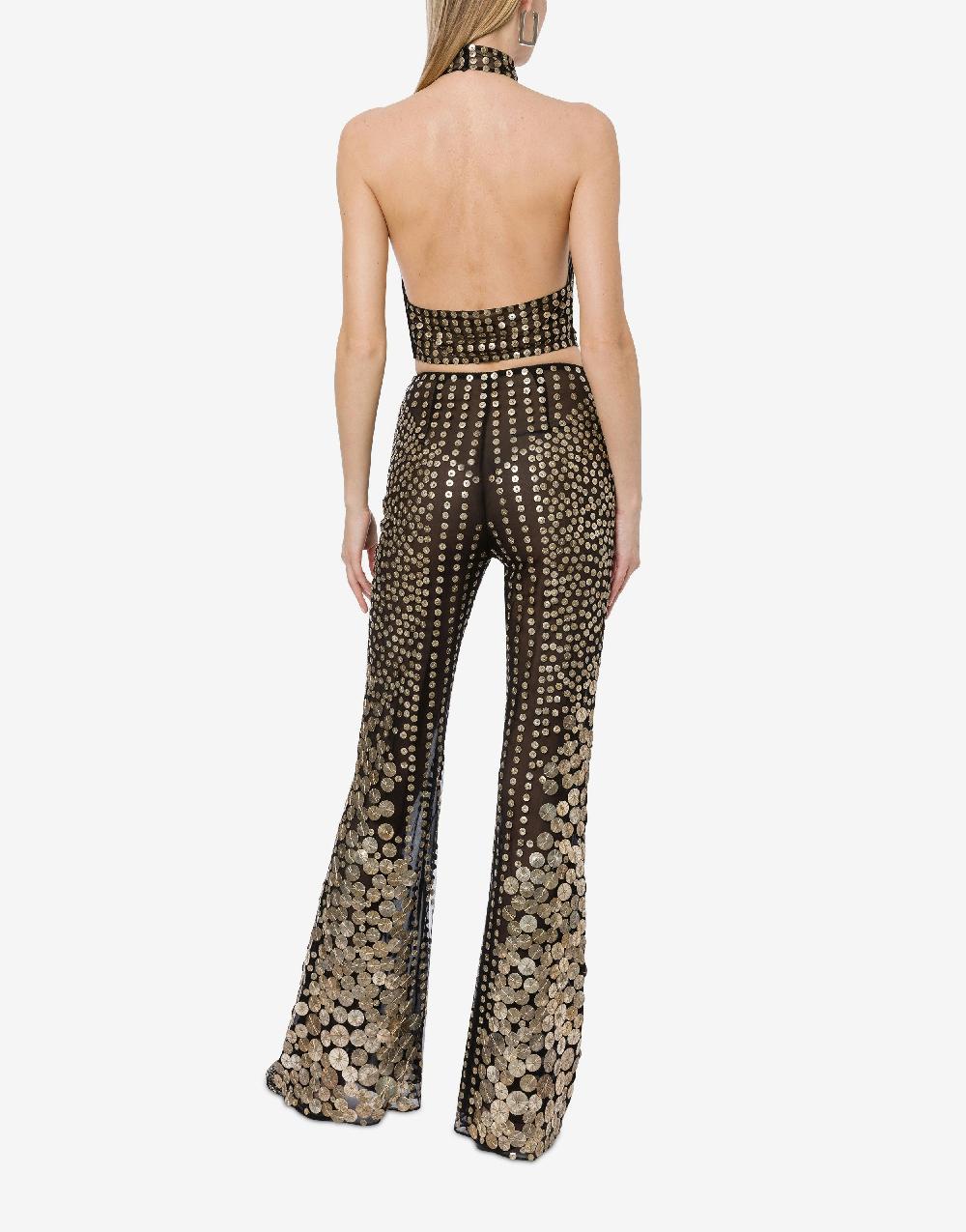 Alberta Ferretti Crop top in tulle con ricamo medaglie Pezzi Unici