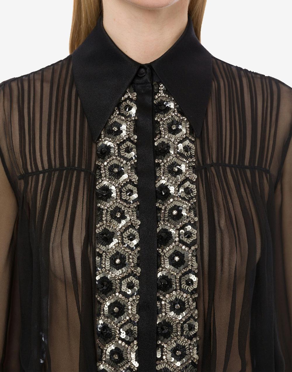 Alberta Ferretti Camicia in chiffon organico con paillettes e perline Fino Al -60%
