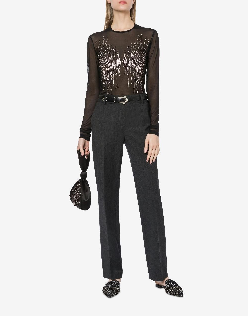 Alberta Ferretti T-shirt in tulle stretch con strass e perline Affare Del Giorno