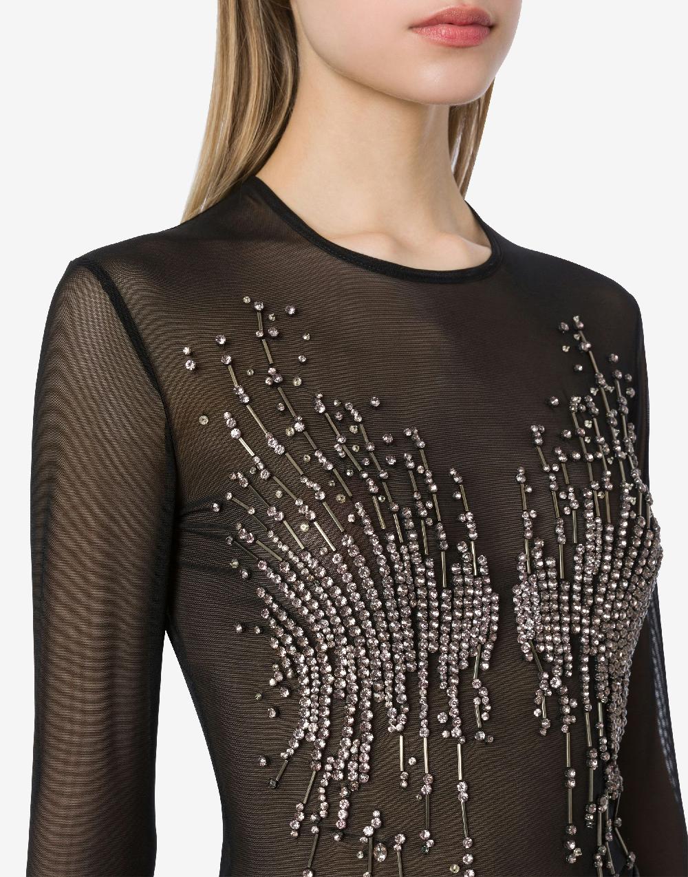 Alberta Ferretti T-shirt in tulle stretch con strass e perline Affare Del Giorno