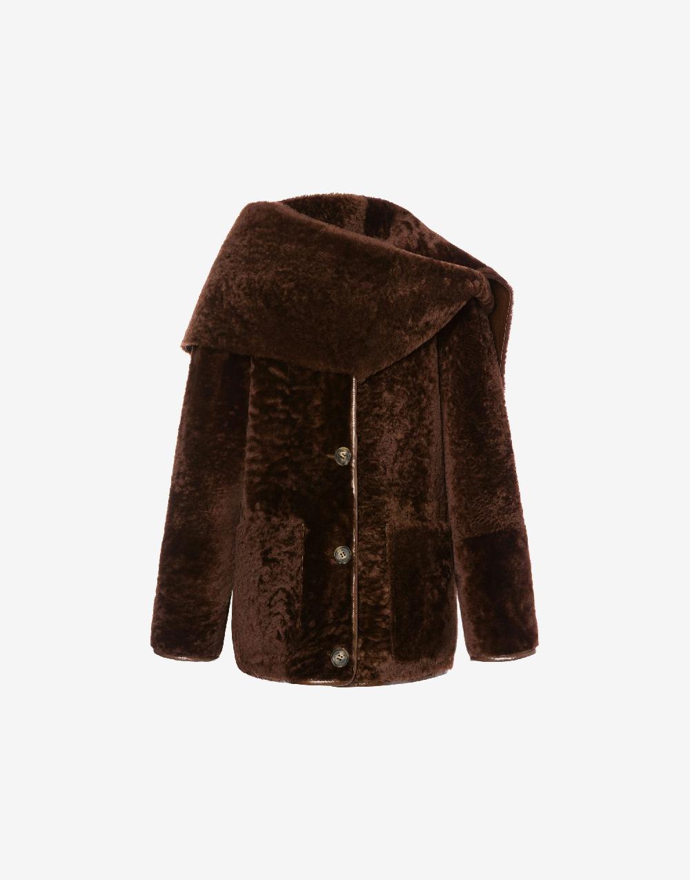 Alberta Ferretti Montone reversibile in shearling lucido con sciarpa Sconto