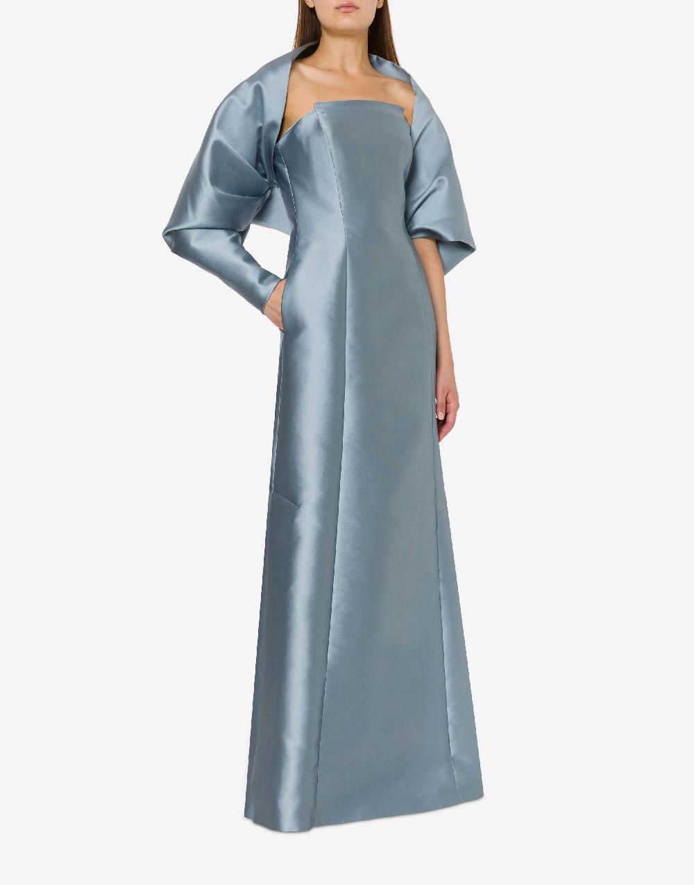 Alberta Ferretti Abito lungo in mikado con coprispalle Italy