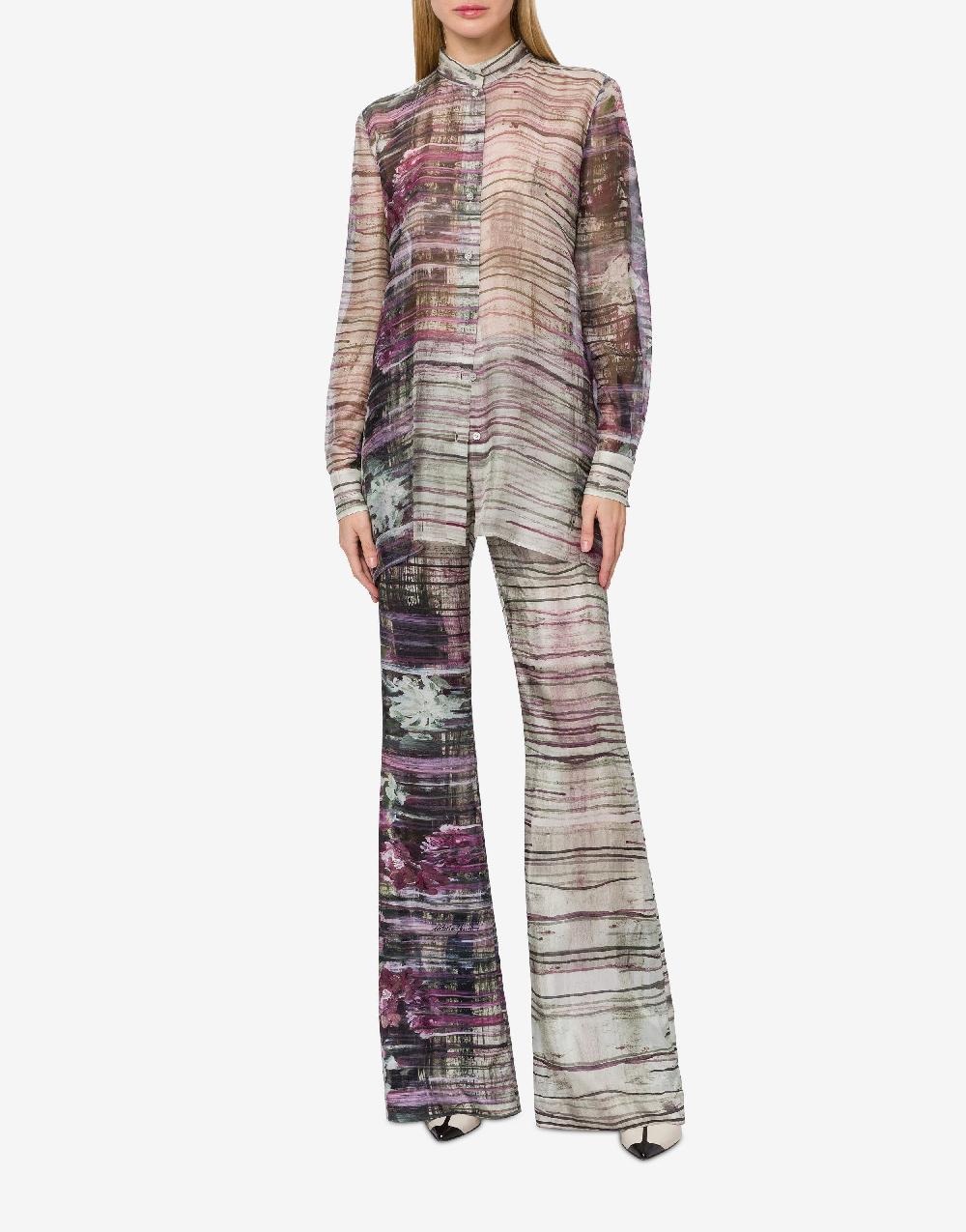 Alberta Ferretti Pantalone in habotai con stampa Dripping Roses 2025