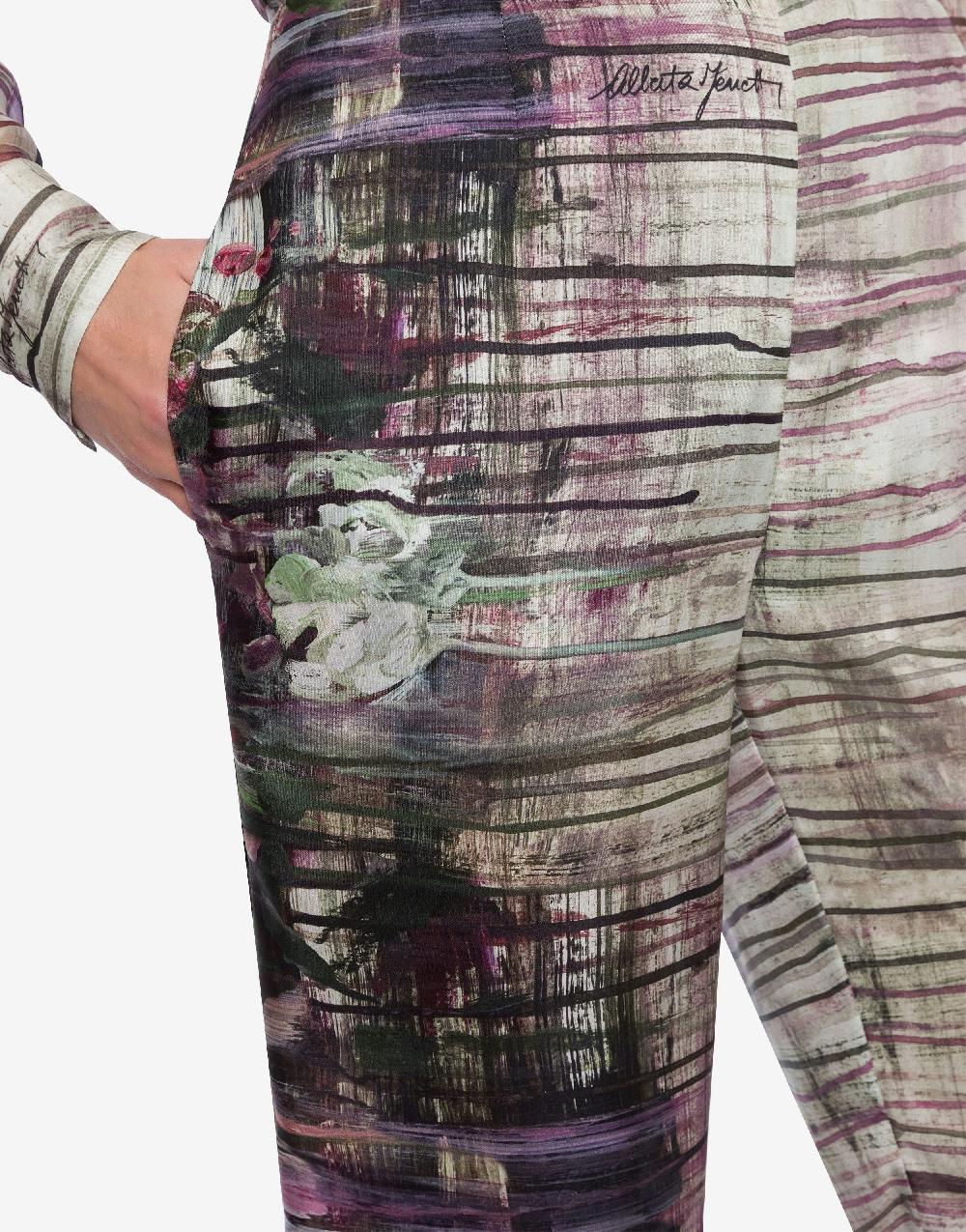 Alberta Ferretti Pantalone in habotai con stampa Dripping Roses 2025