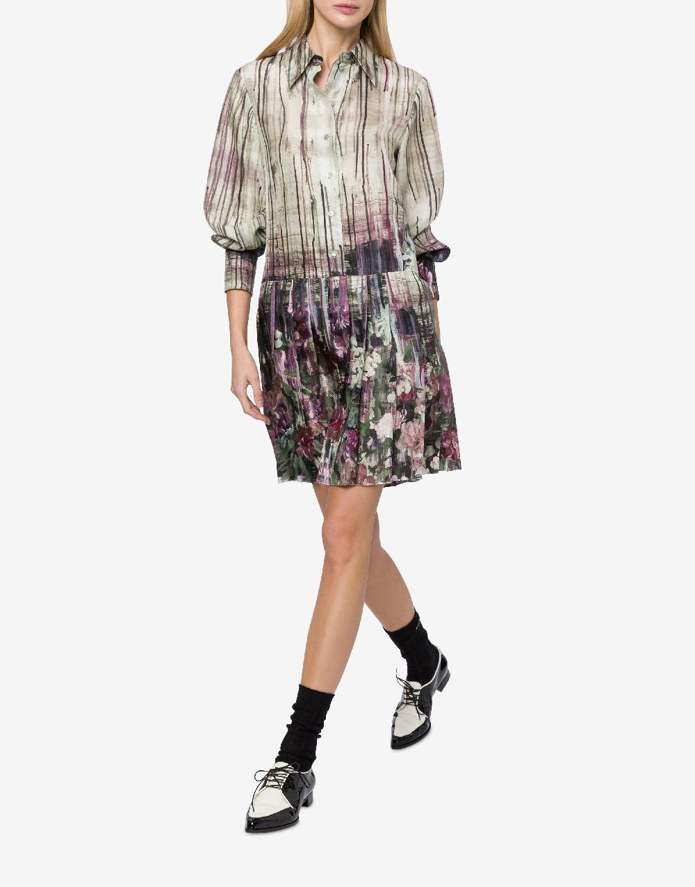 Alberta Ferretti Abito in habotai con stampa Dripping Roses In Linea