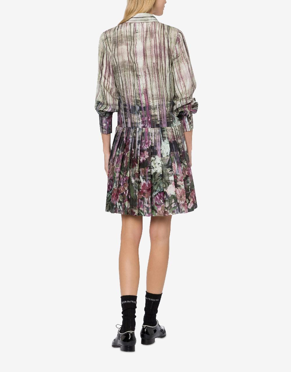 Alberta Ferretti Abito in habotai con stampa Dripping Roses In Linea