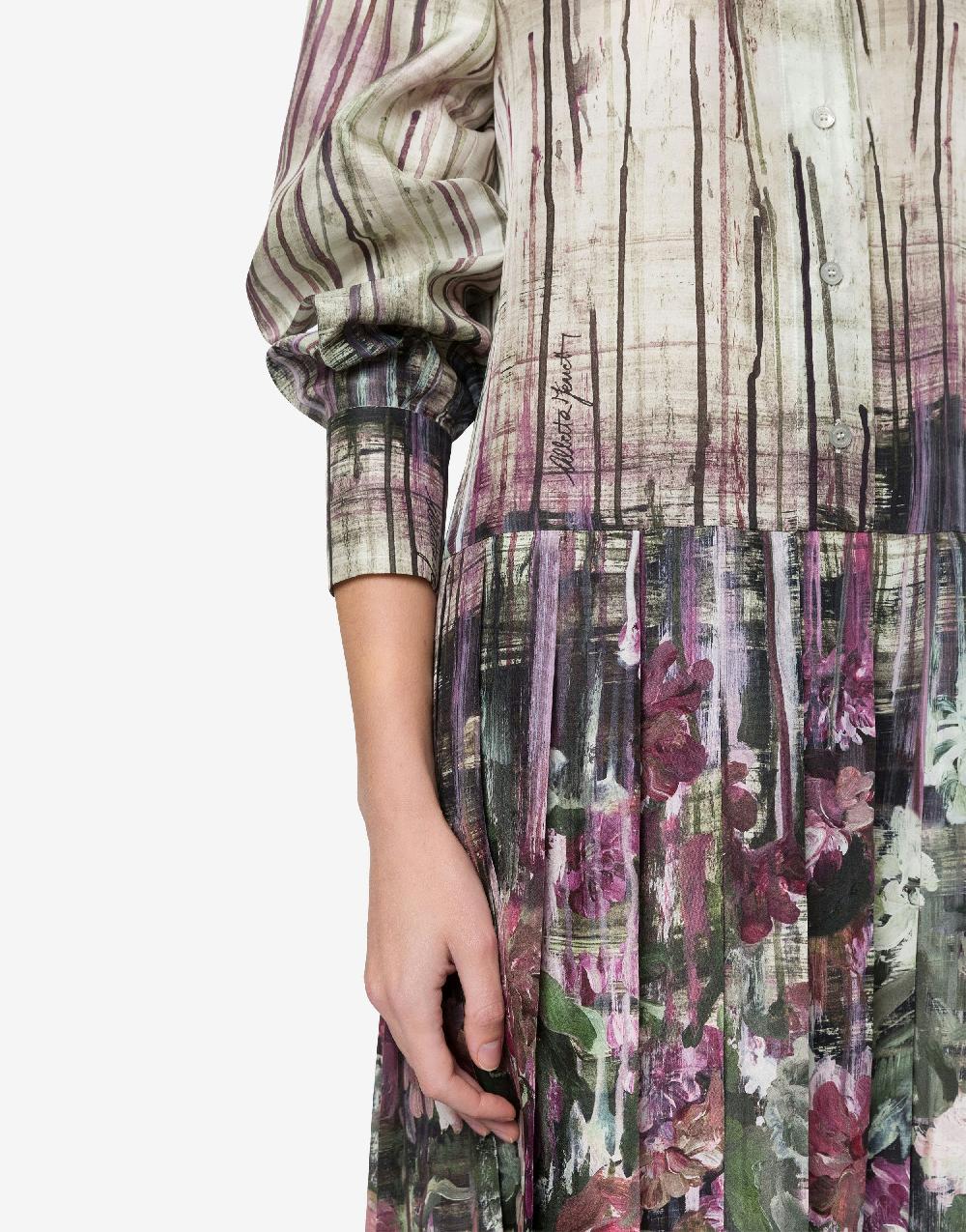 Alberta Ferretti Abito in habotai con stampa Dripping Roses In Linea