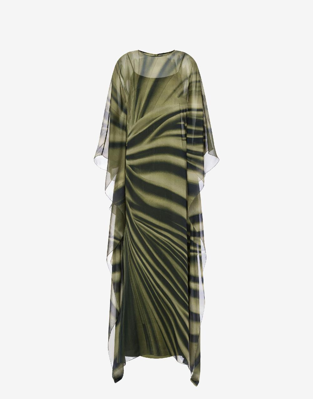 Alberta Ferretti Abito lungo in chiffon con stampa drappeggio Affare Del Giorno