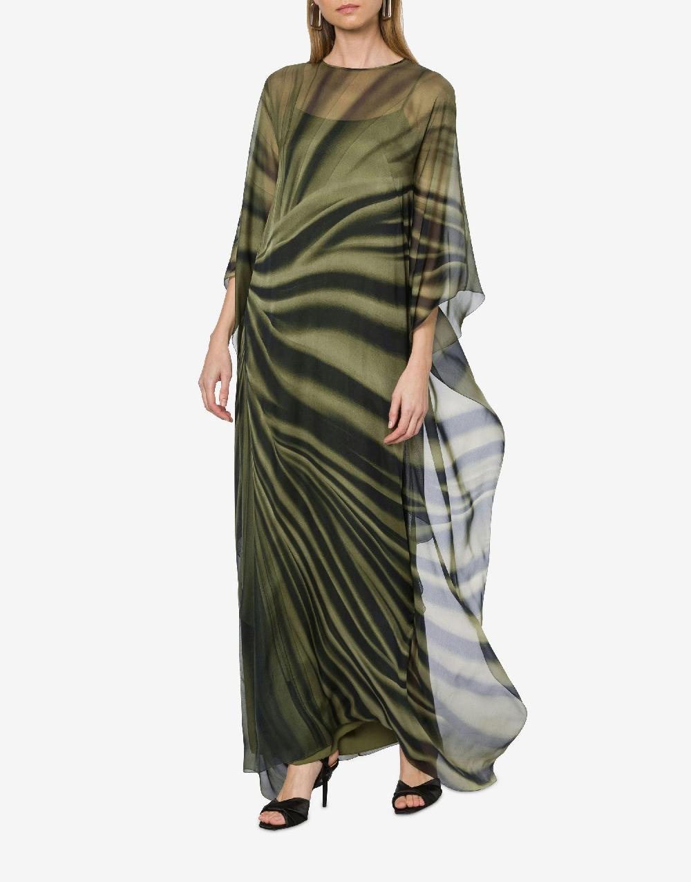 Alberta Ferretti Abito lungo in chiffon con stampa drappeggio Affare Del Giorno