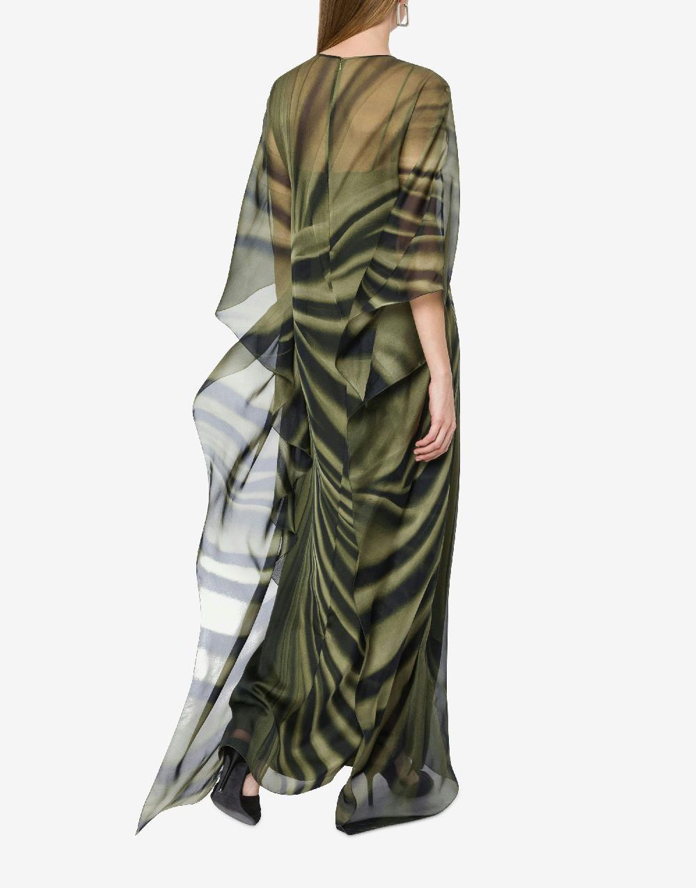Alberta Ferretti Abito lungo in chiffon con stampa drappeggio Affare Del Giorno